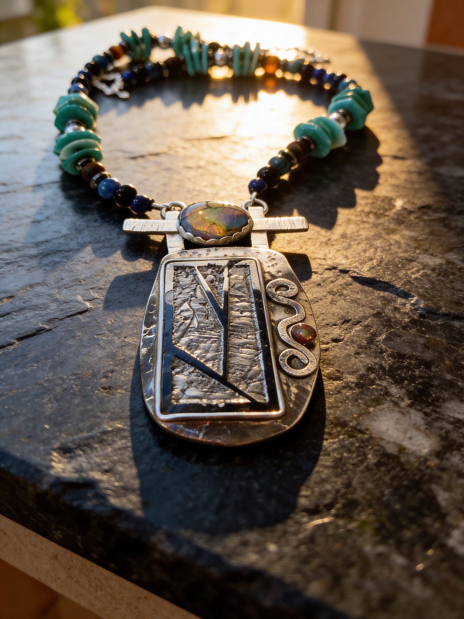 Stardust Relic One-of-a-Kind Meteorite and Opal Necklace