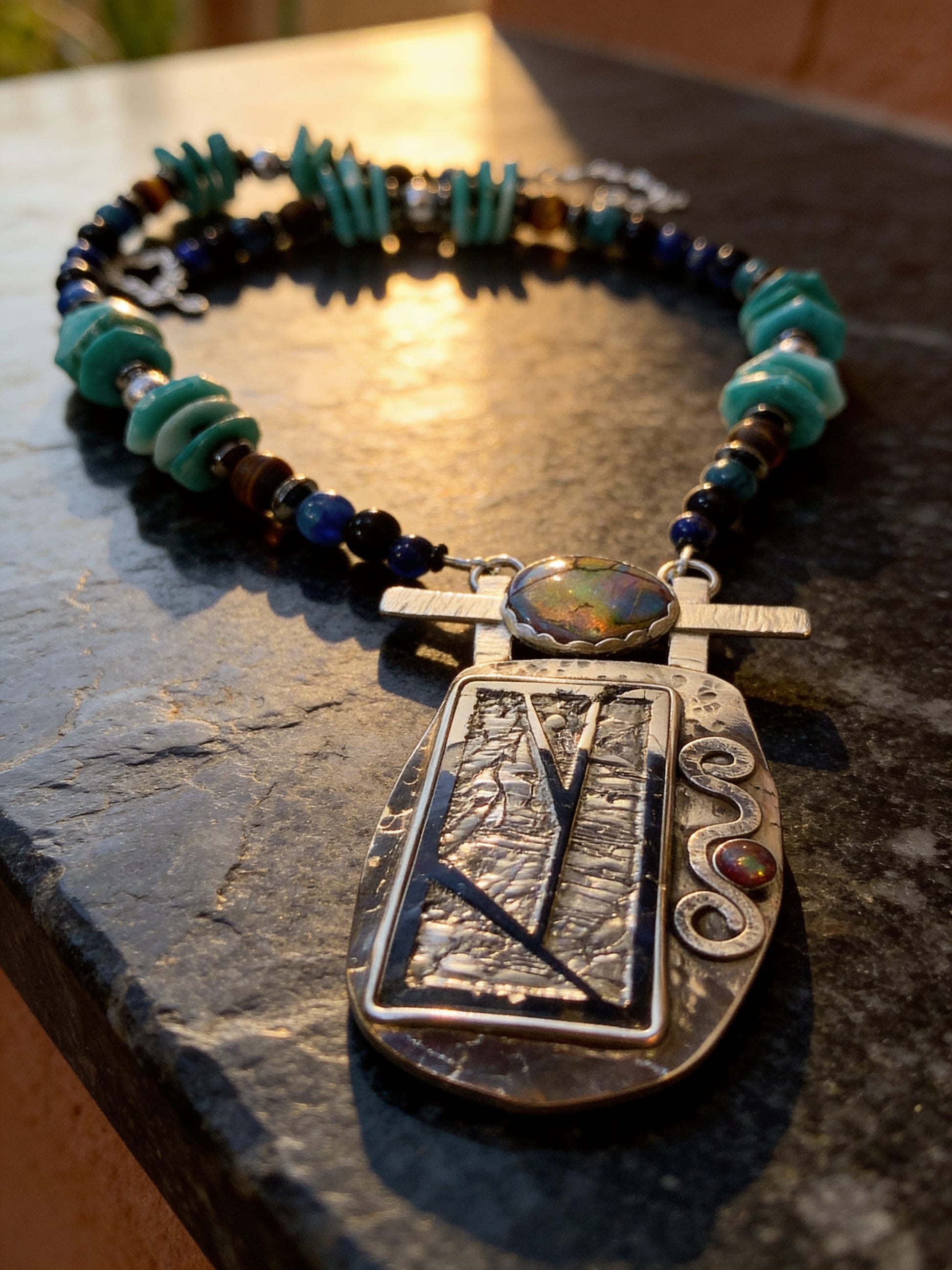 Stardust Relic One-of-a-Kind Meteorite and Opal Necklace