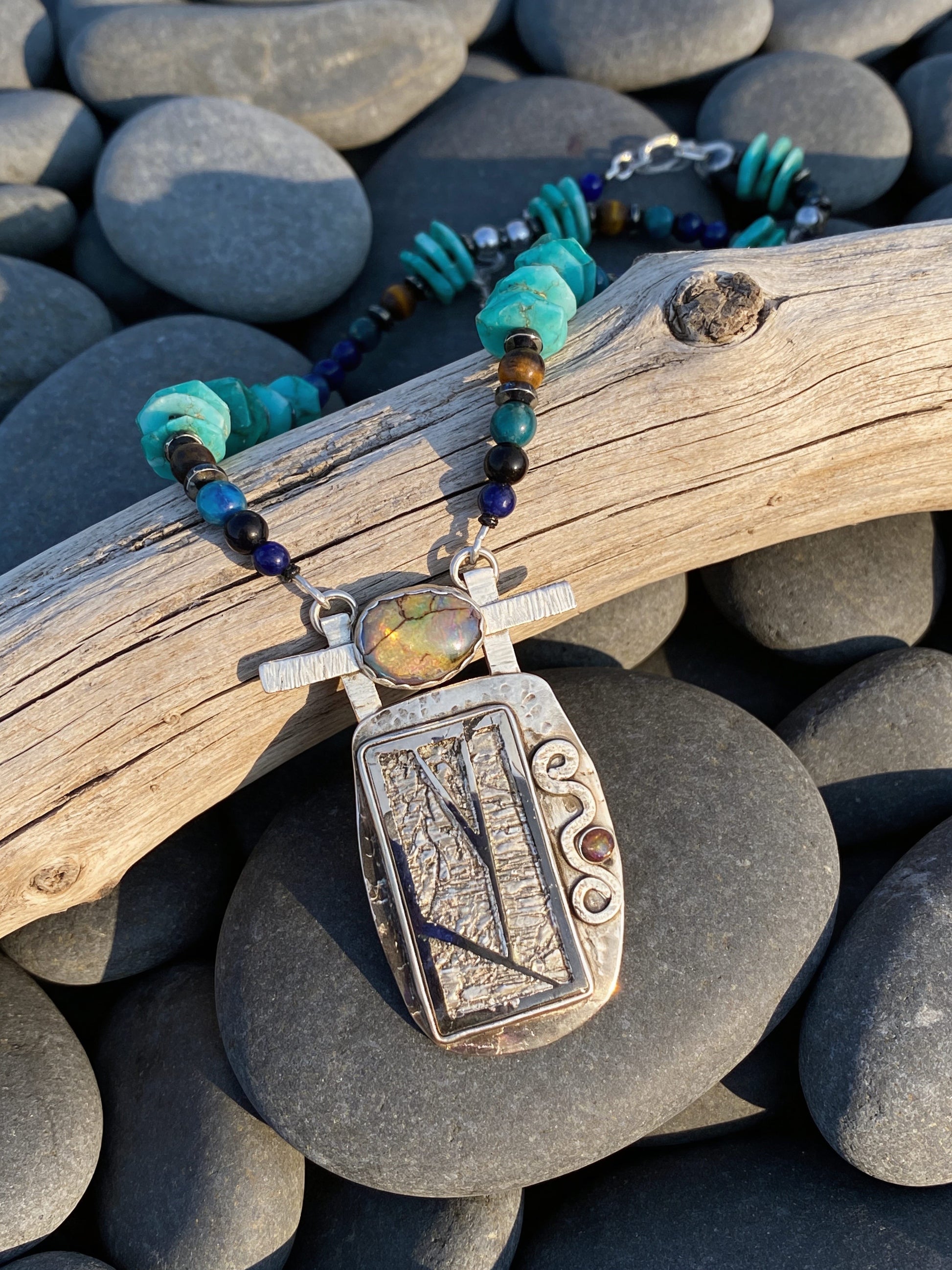 Stardust Relic One-of-a-Kind Meteorite and Opal Necklace