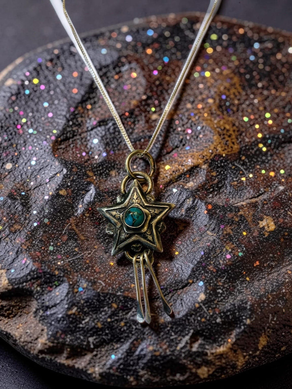 'Starlight' Copper/Oyster/Turquoise Silver Pendant