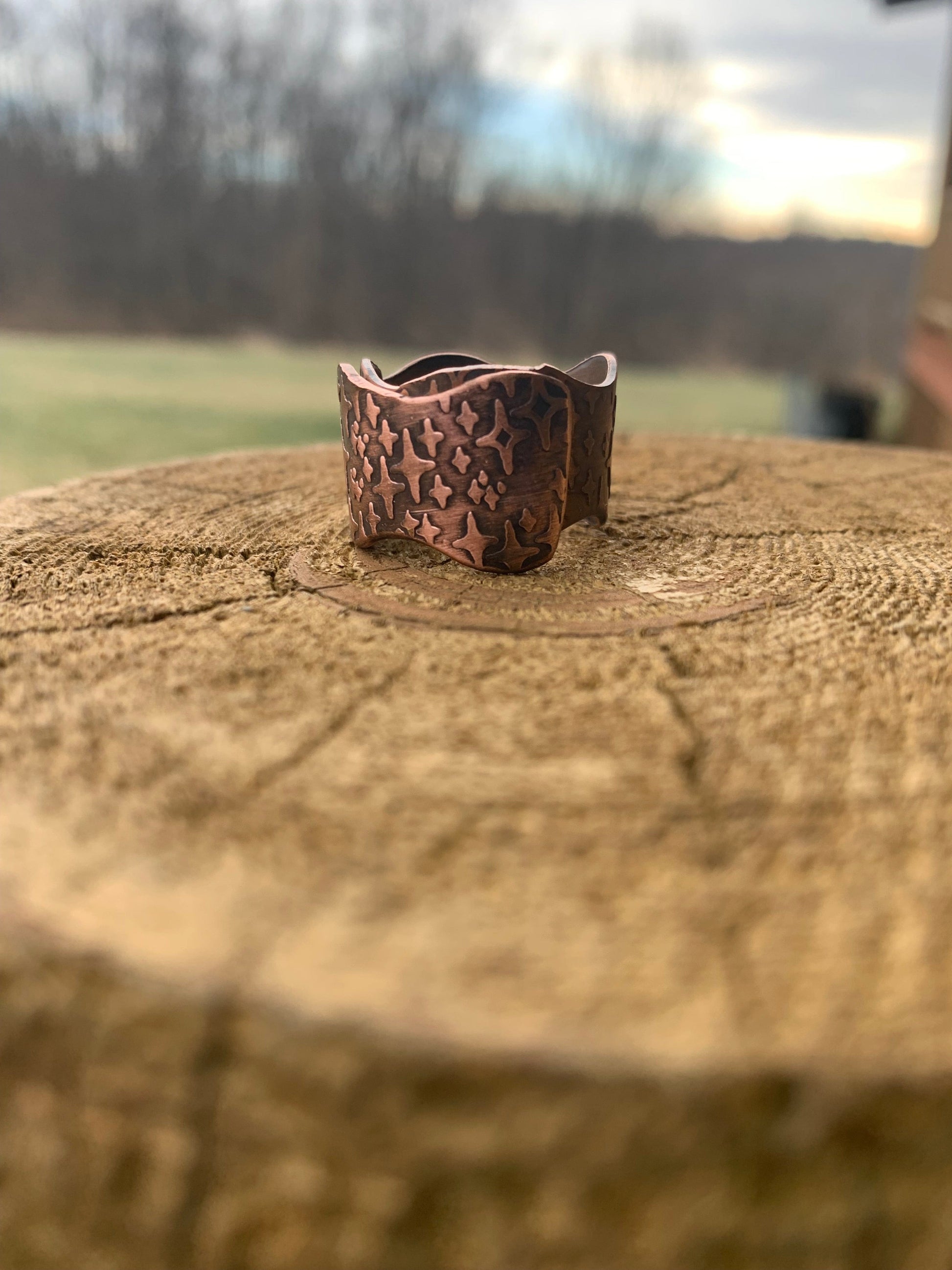 Celestial Current” — Copper & Brass Star Ring (Size 10)