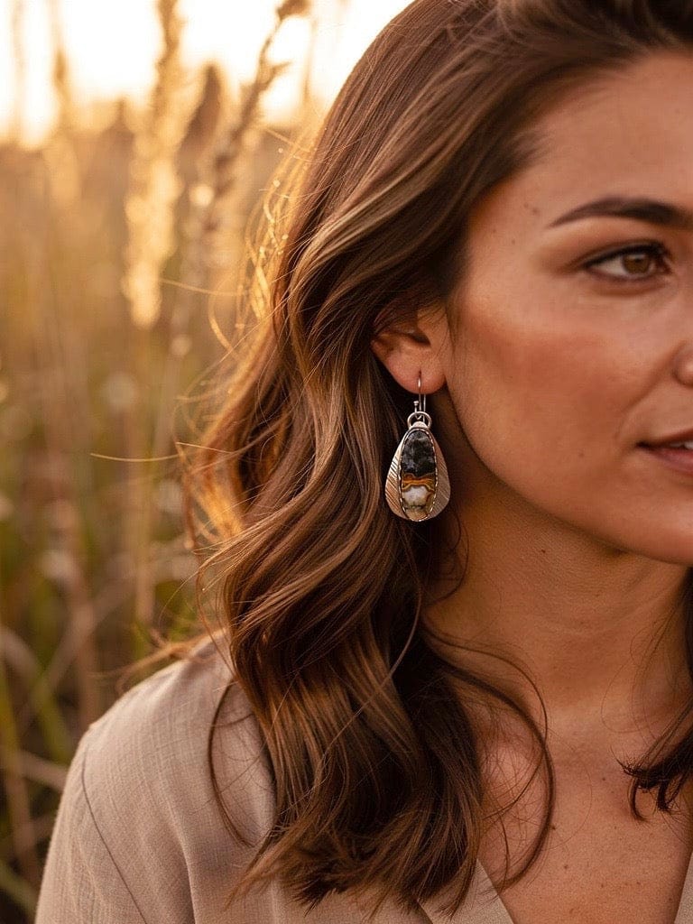 “Stormlight Horizons” — Bumblebee Jasper and Silver Earrings