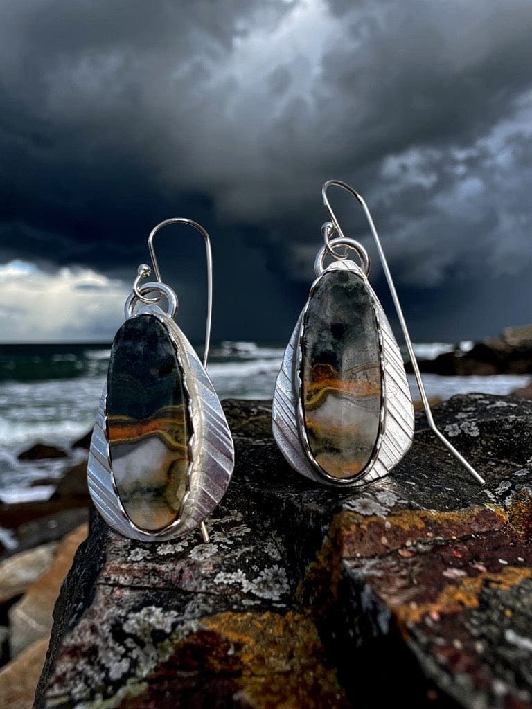 “Stormlight Horizons” — Bumblebee Jasper and Silver Earrings