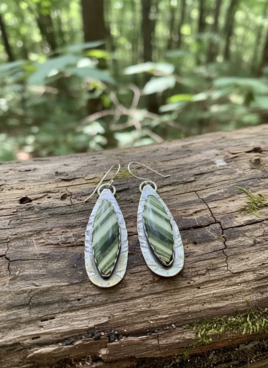 Forest Rhythm – Striped Green Onyx Sterling Silver Earrings