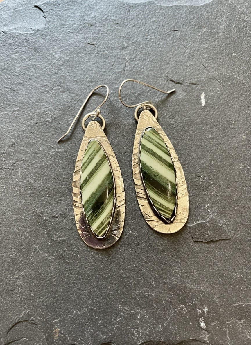 Forest Rhythm – Striped Green Onyx Sterling Silver Earrings