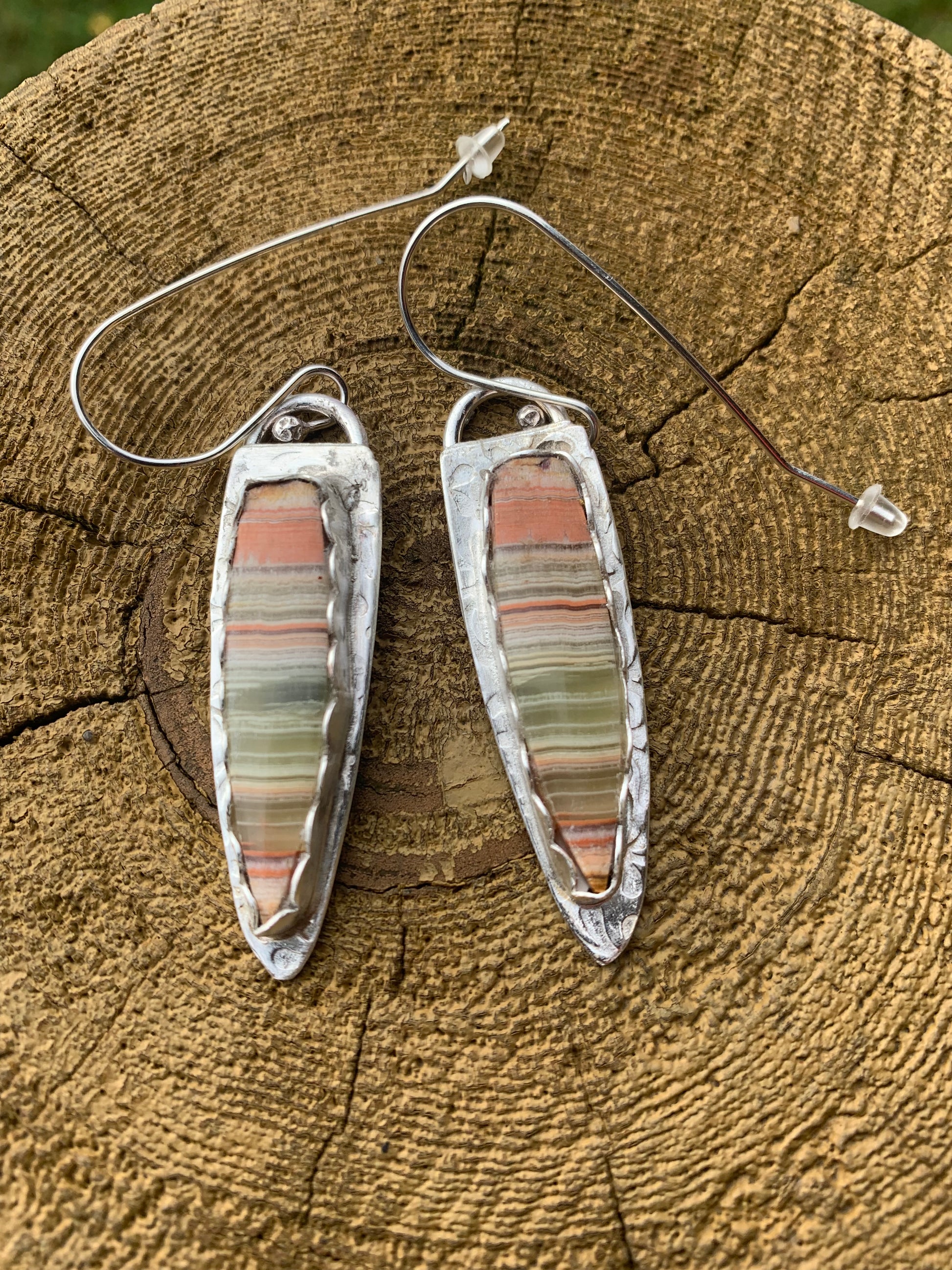 Striped Green Onyx Earrings