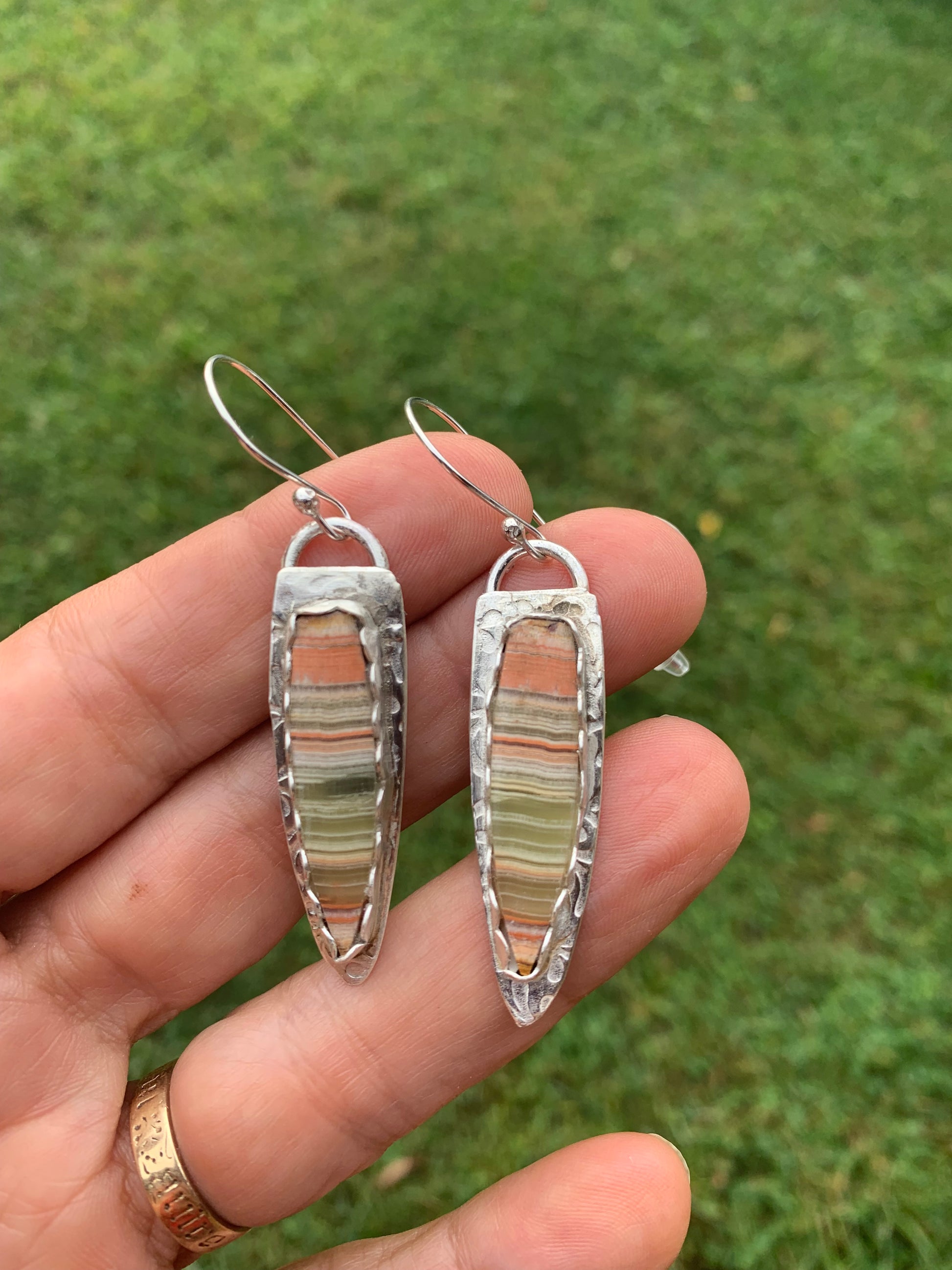 Striped Green Onyx Earrings