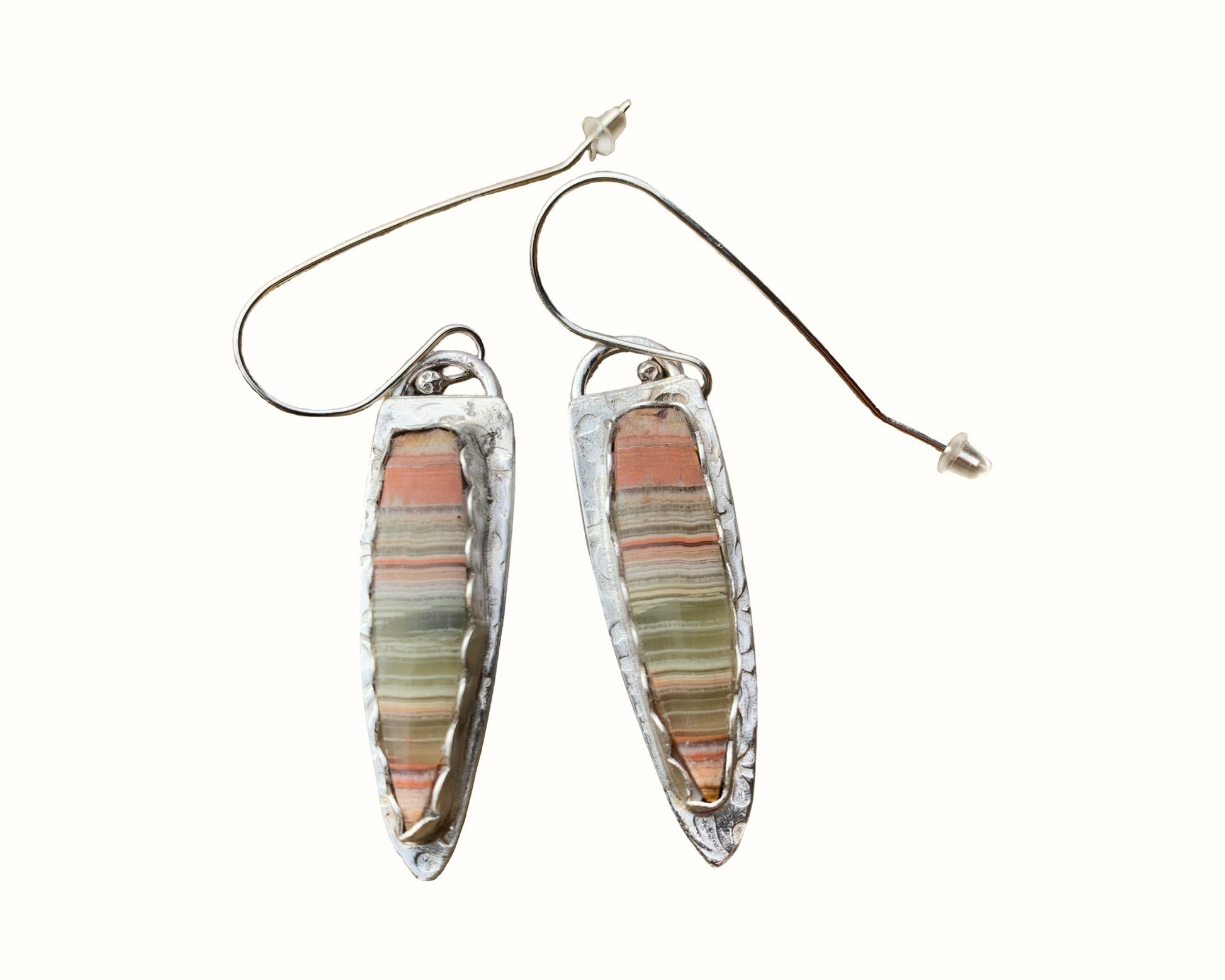 Striped Green Onyx Earrings in Silver
