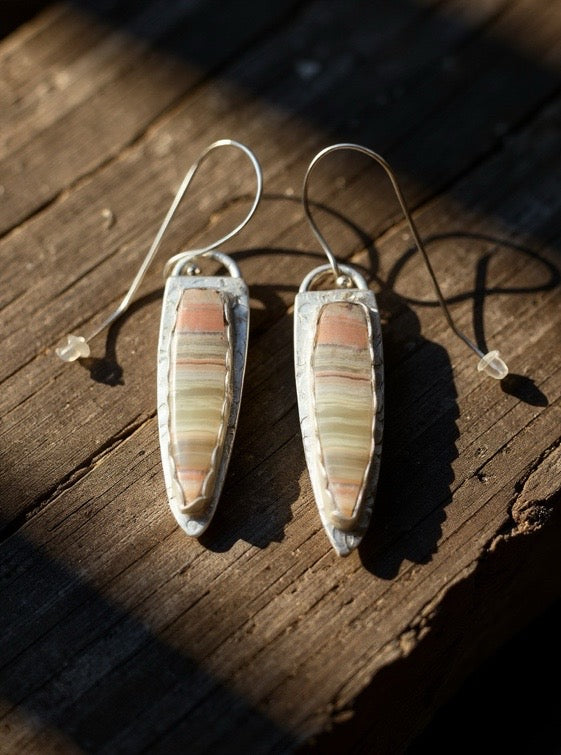 Striped green onyx earrings