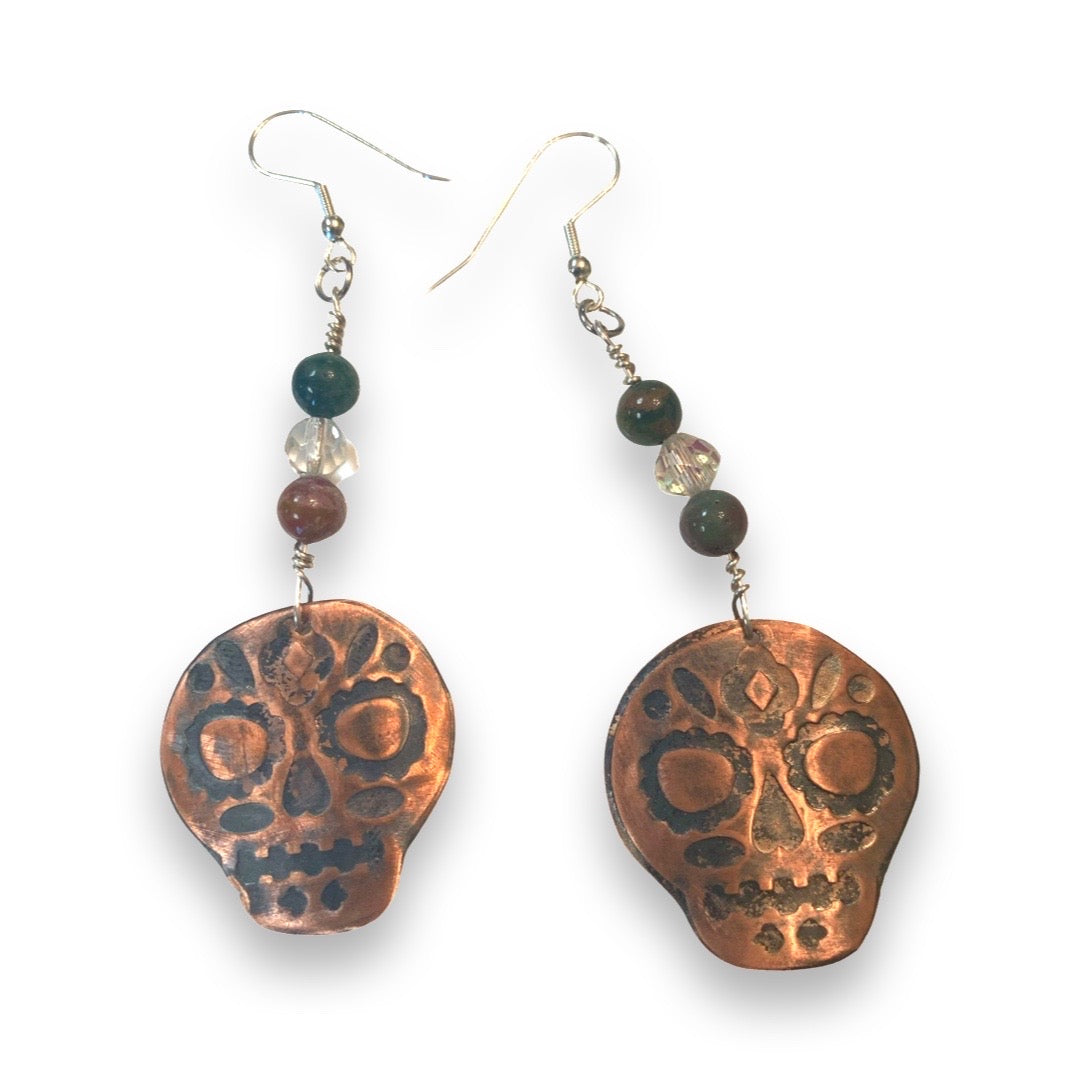 Sugar Skull Earrings with Jasper