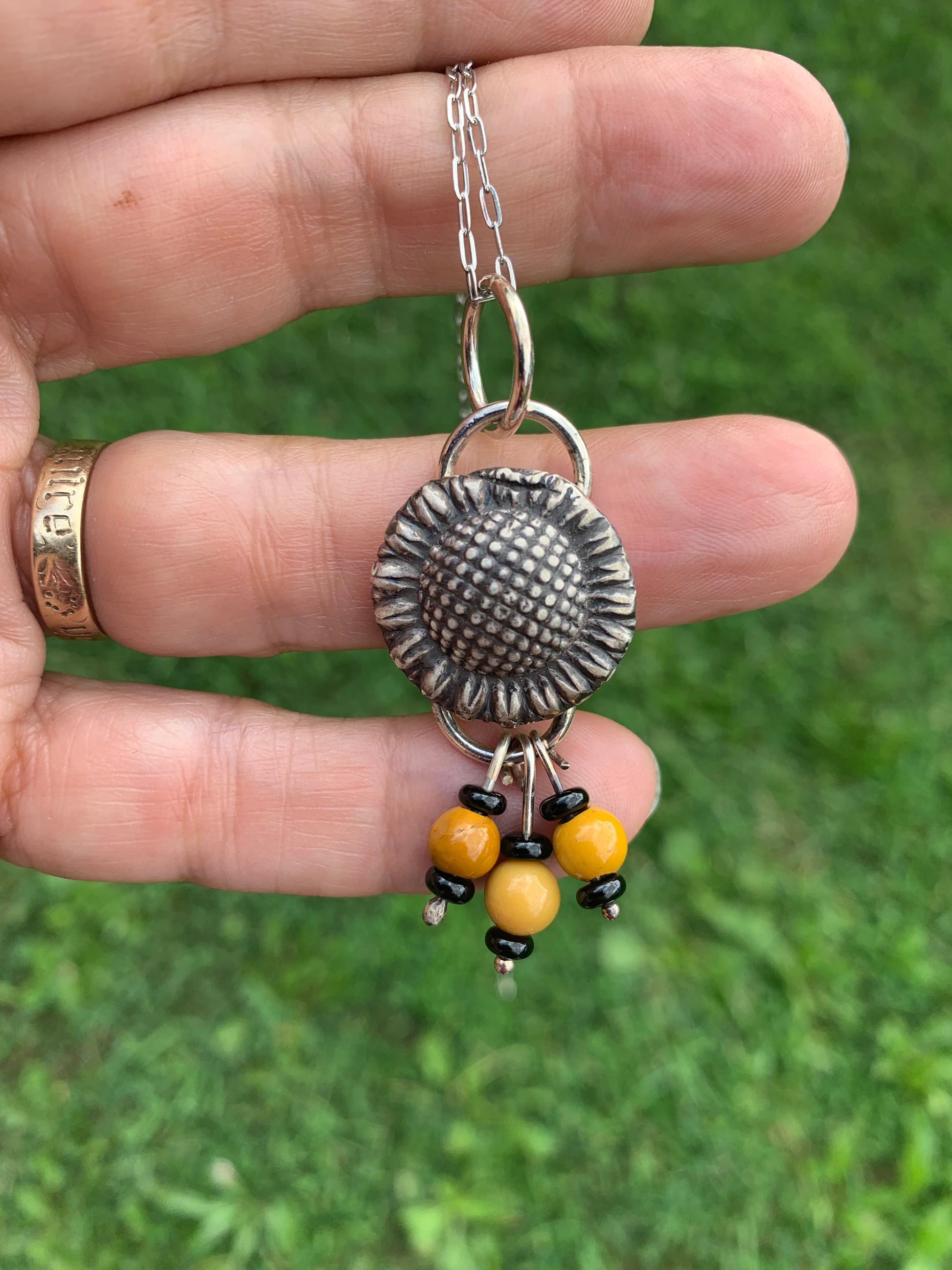 'Sunflower Fields' Silver Pendant with Mooikite