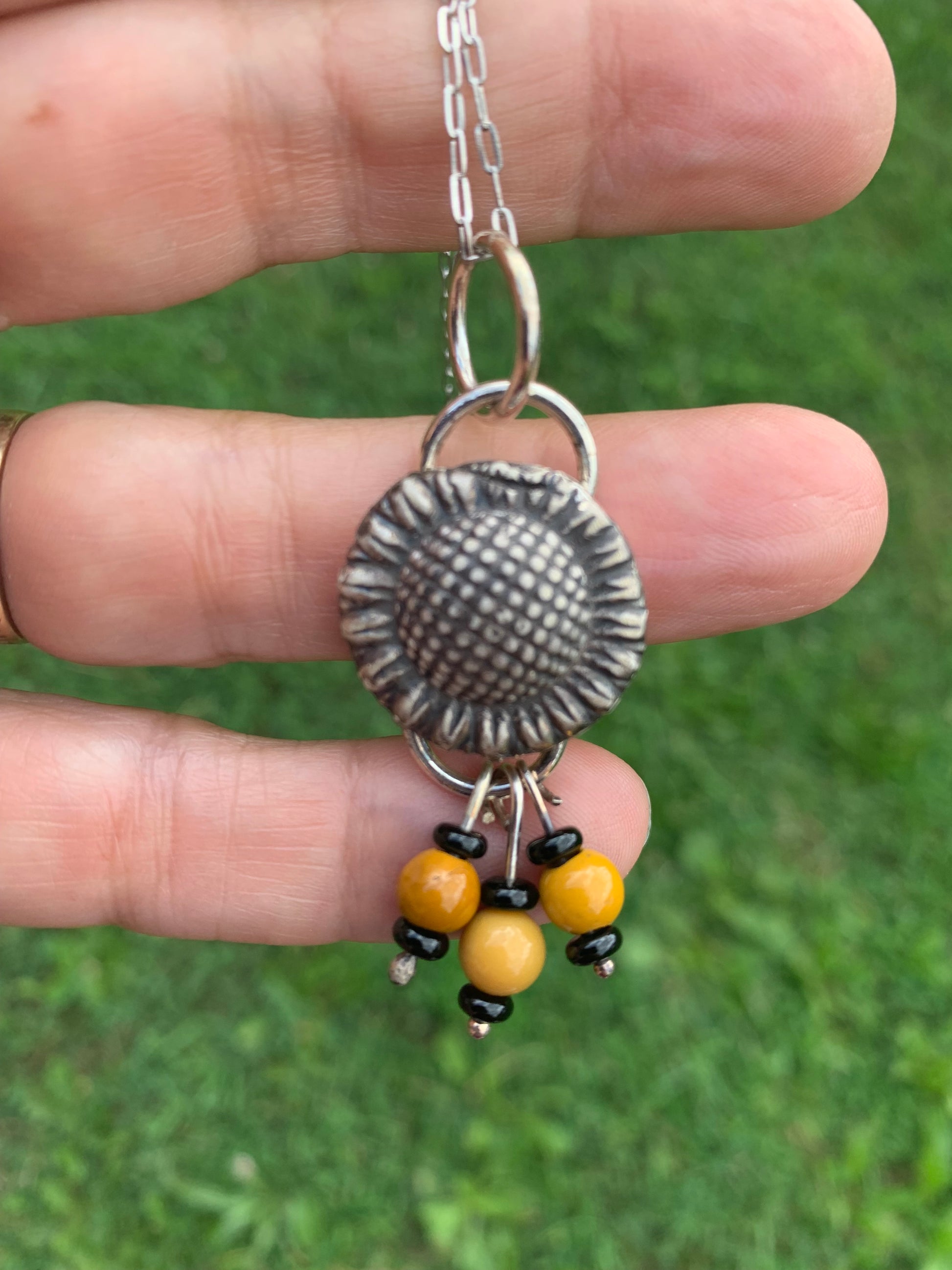 'Sunflower Fields' Silver Pendant with Mooikite