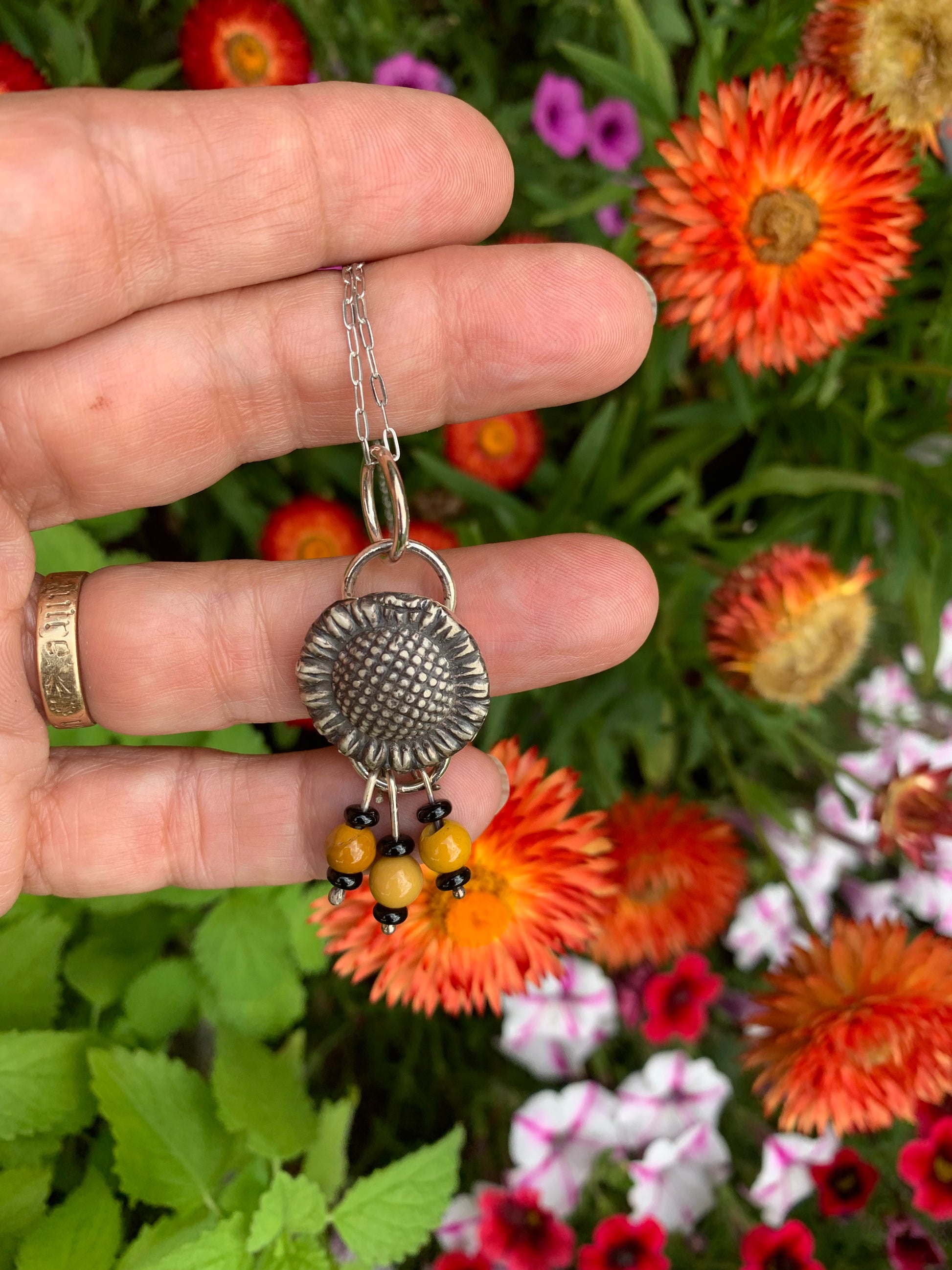 'Sunflower Fields' Silver Pendant with Mooikite
