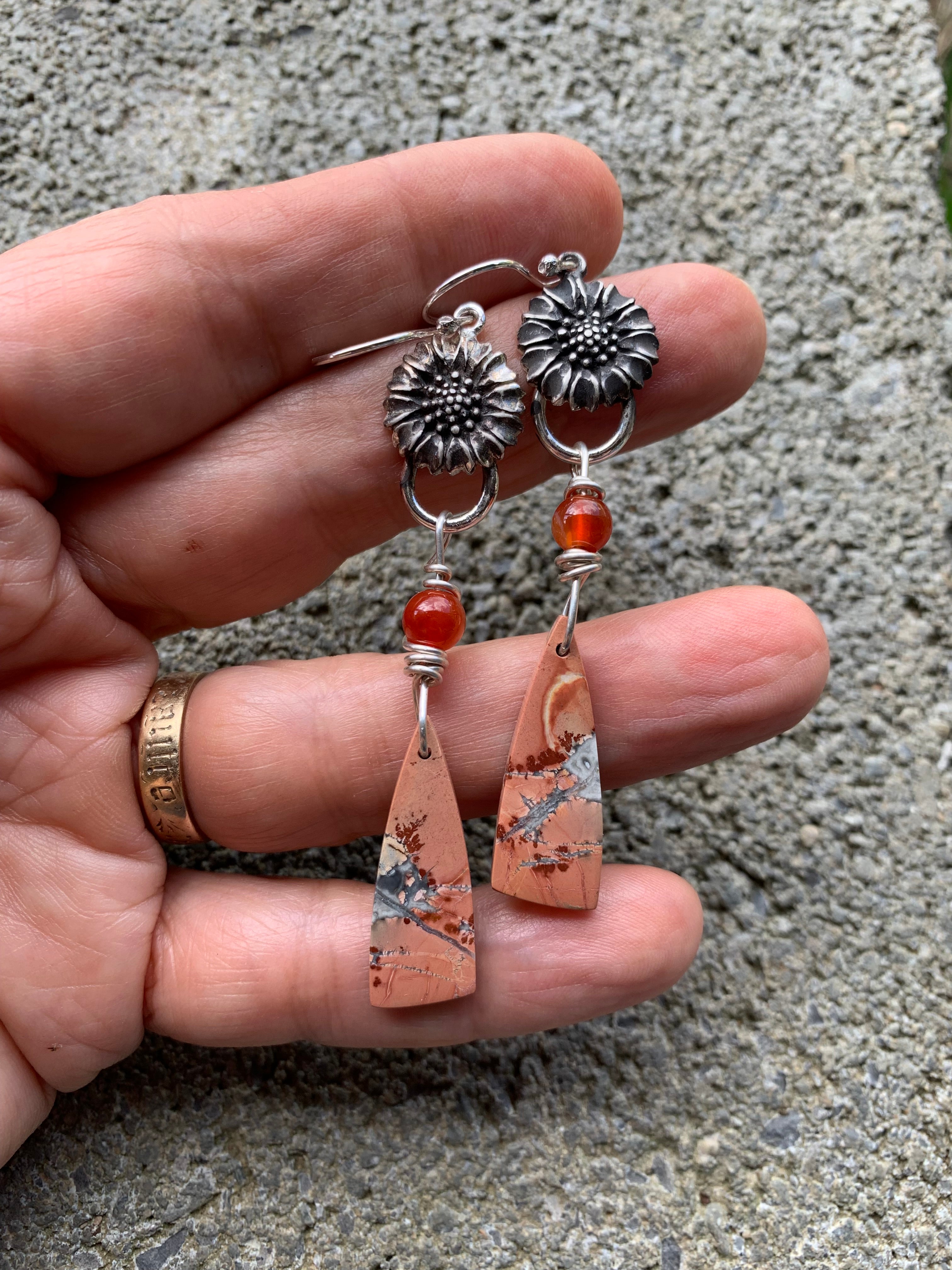 'Sunflower Fields' Silver Dangle Earrings