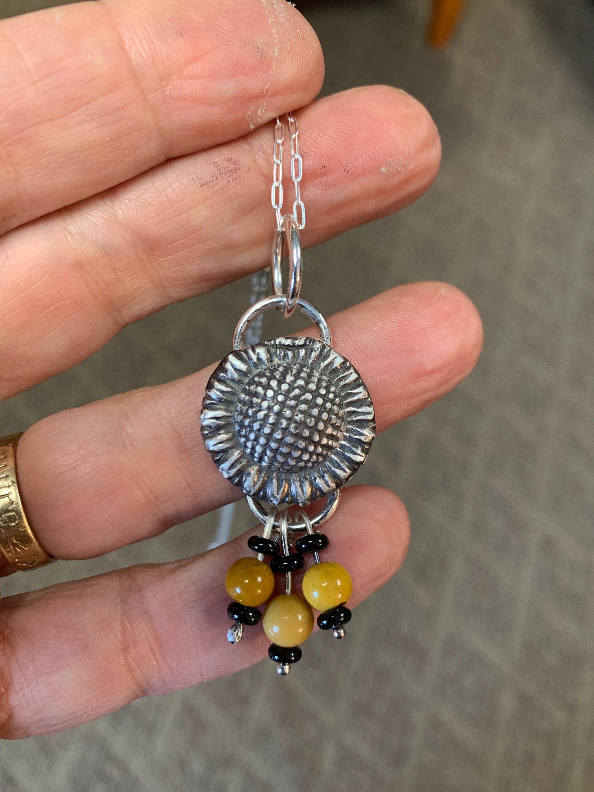 'Sunflower Fields' Silver Pendant with Mooikite