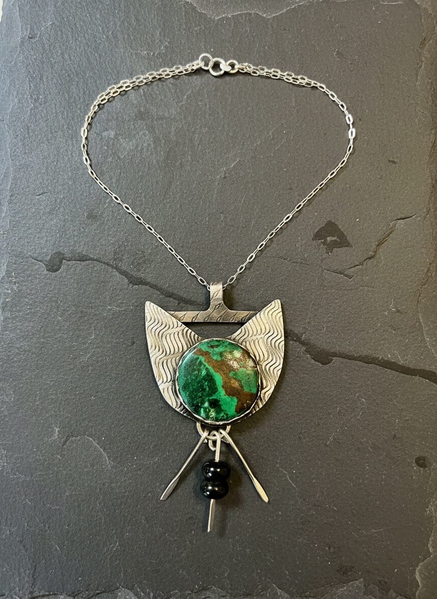 The Living Earth one-of-a-kind Azurite Malachite sterling silver pendant with Kambria Jasper by jewelry artist Christine Keller of Chrizart Creations.