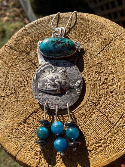 'Toothy' Angelfish Chrysocolla Silver Pendant