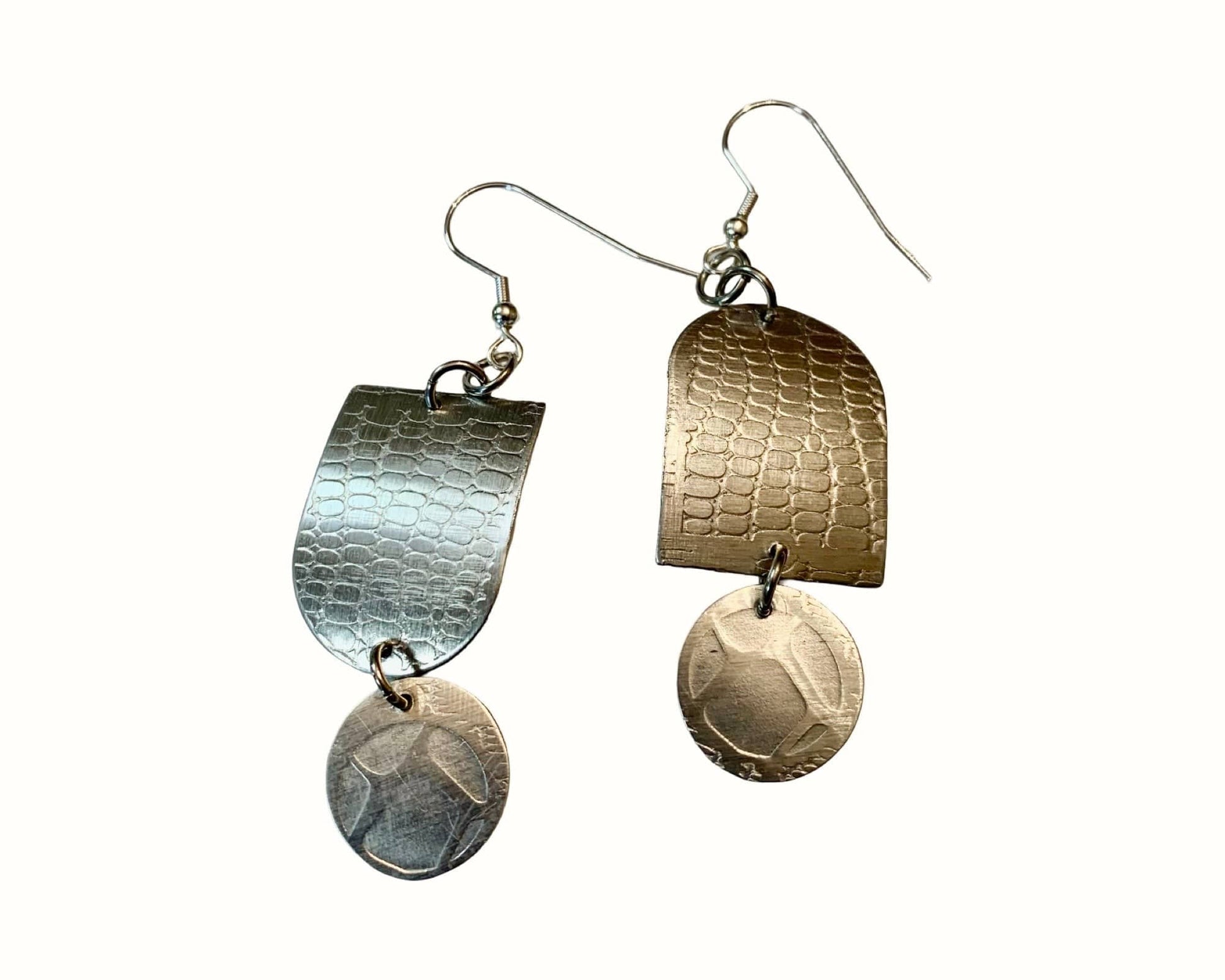 Topsy Turvy — Textured Aluminum Mismatch Dangle Earrings