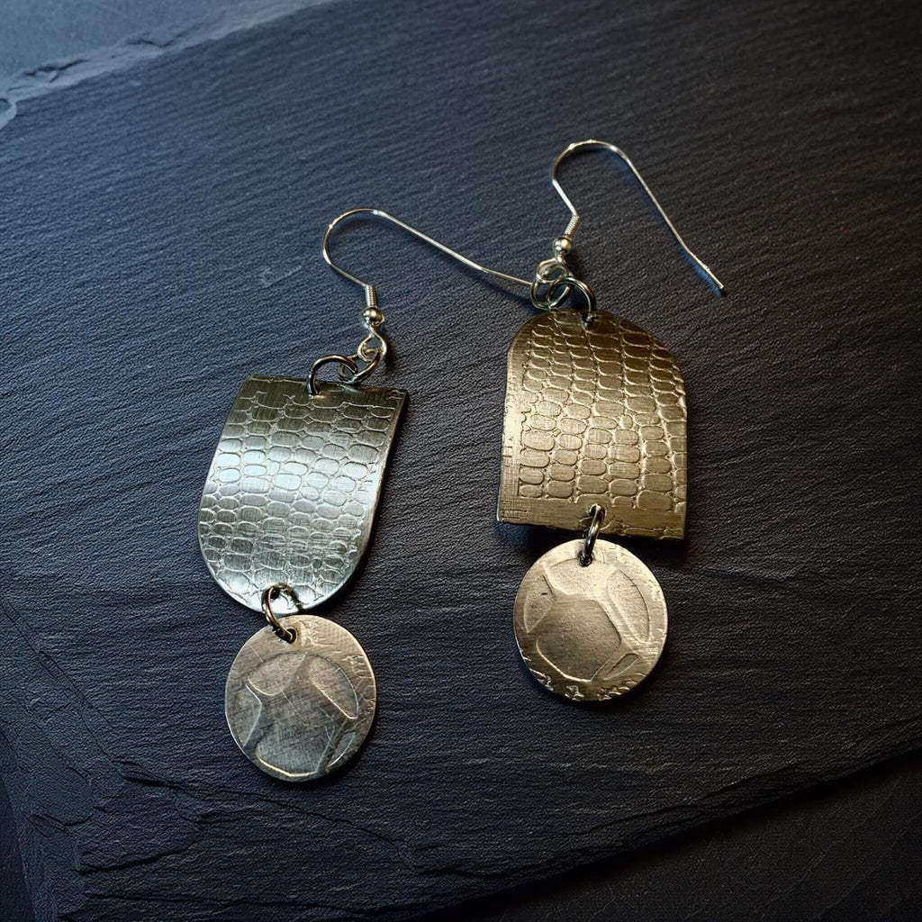 Topsy Turvy — Textured Aluminum Mismatch Dangle Earrings