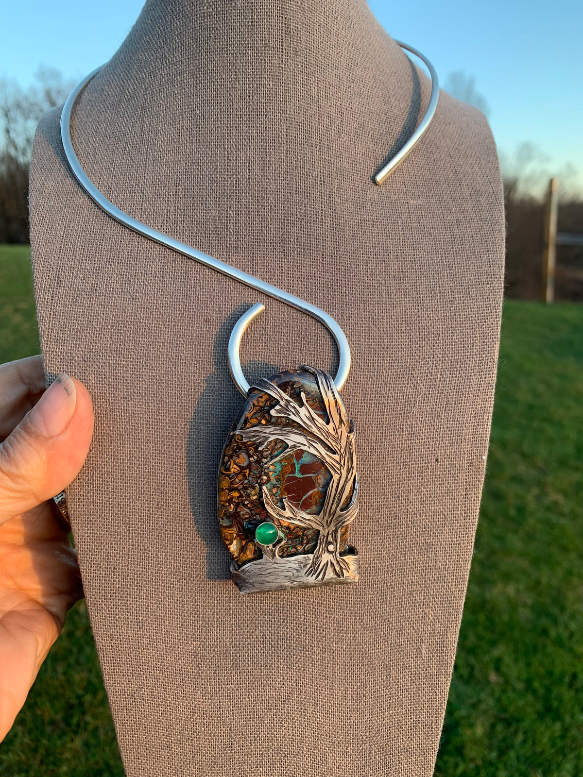 Lightning Strikes one-of-a-kind Boulder Opal and sterling silver statement necklace by Christine Keller