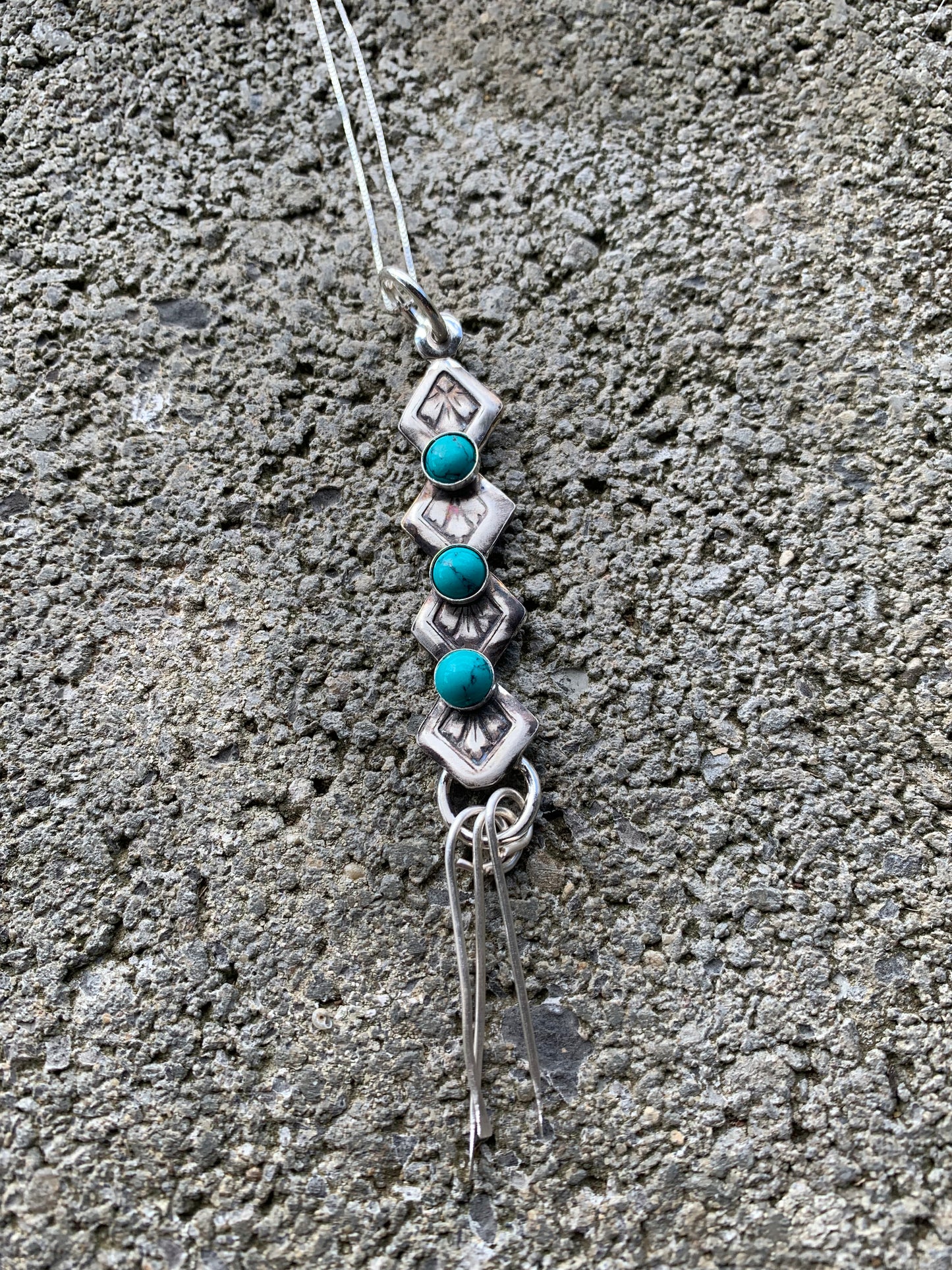 'Turquoise Drop' Three Stone Silver Pendant