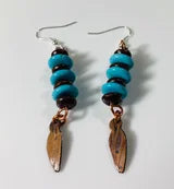 Turquoise and wood Copper Earrings one of a kind