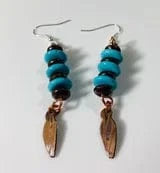 Turquoise beaded earrings with feather charms