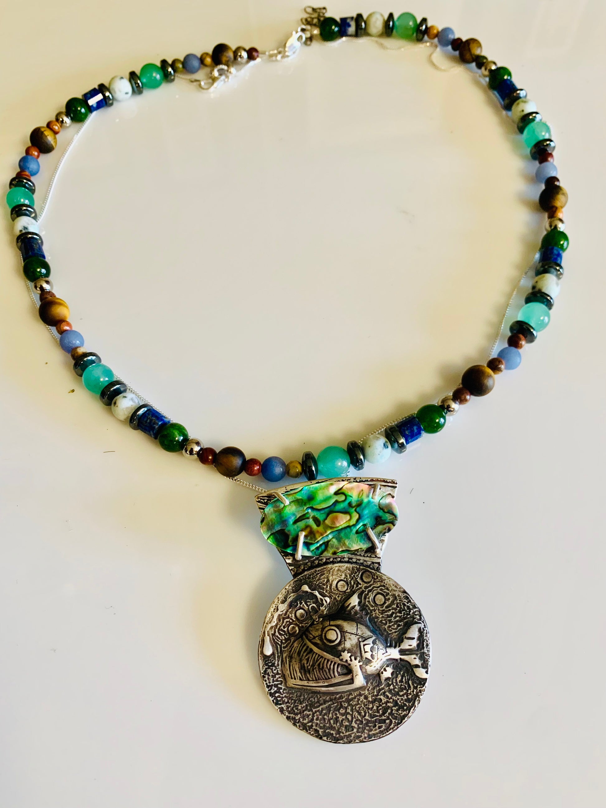 Twinkle Silver Fish Pendant Necklace with Colorful Beads