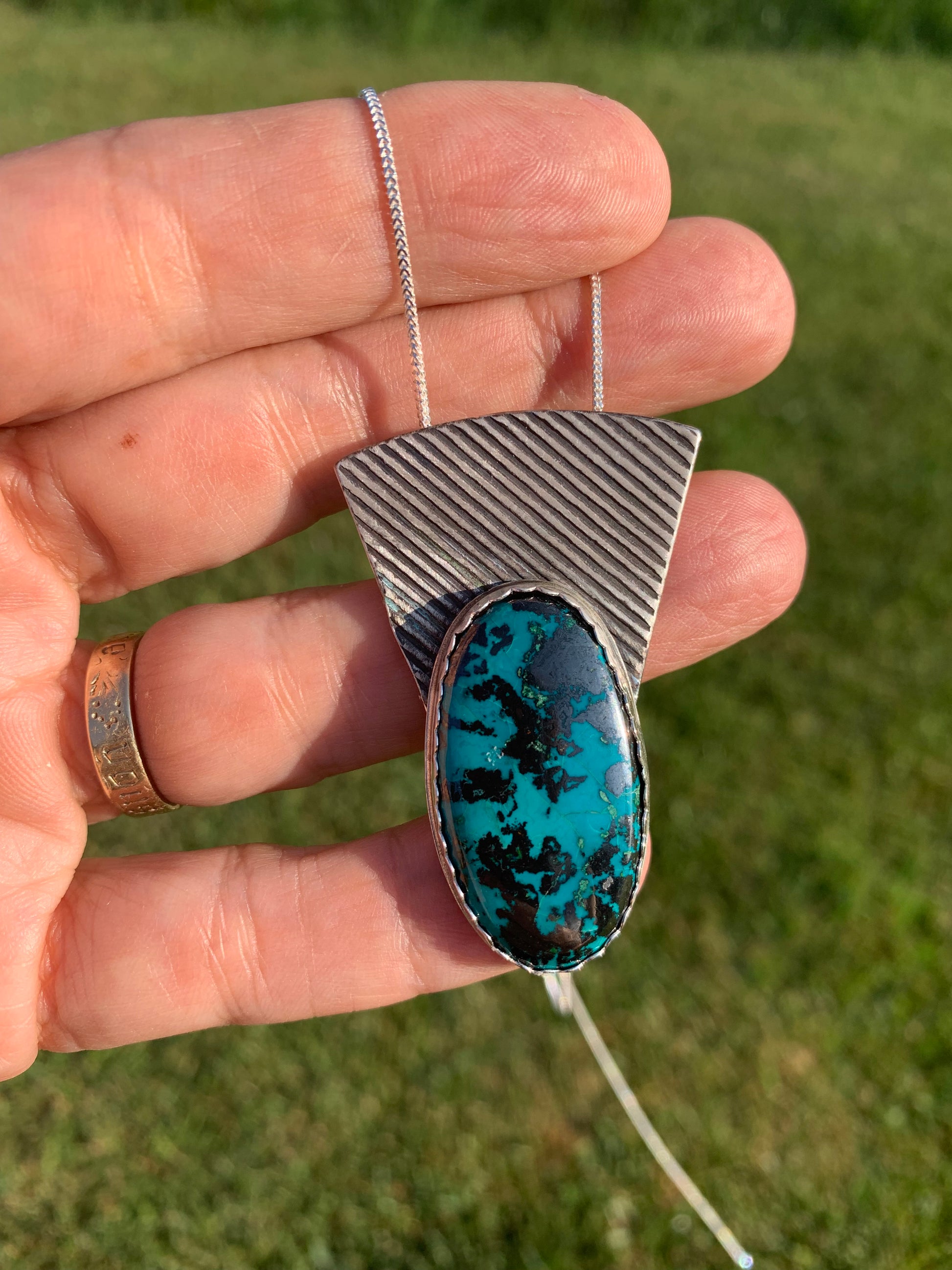 'Under The Deep Blue' Chrysocolla Silver Pendant