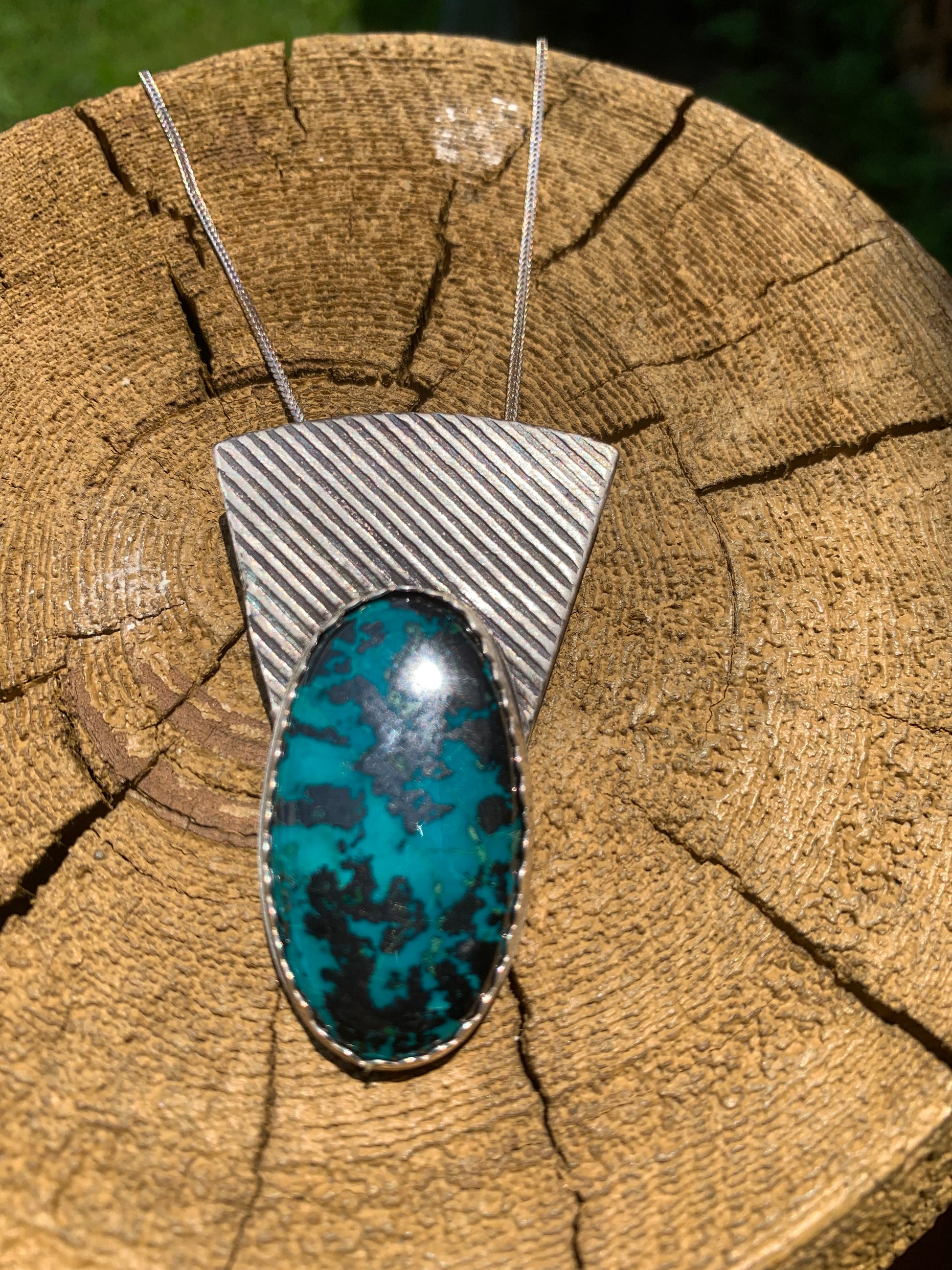 'Under The Deep Blue' Chrysocolla Silver Pendant