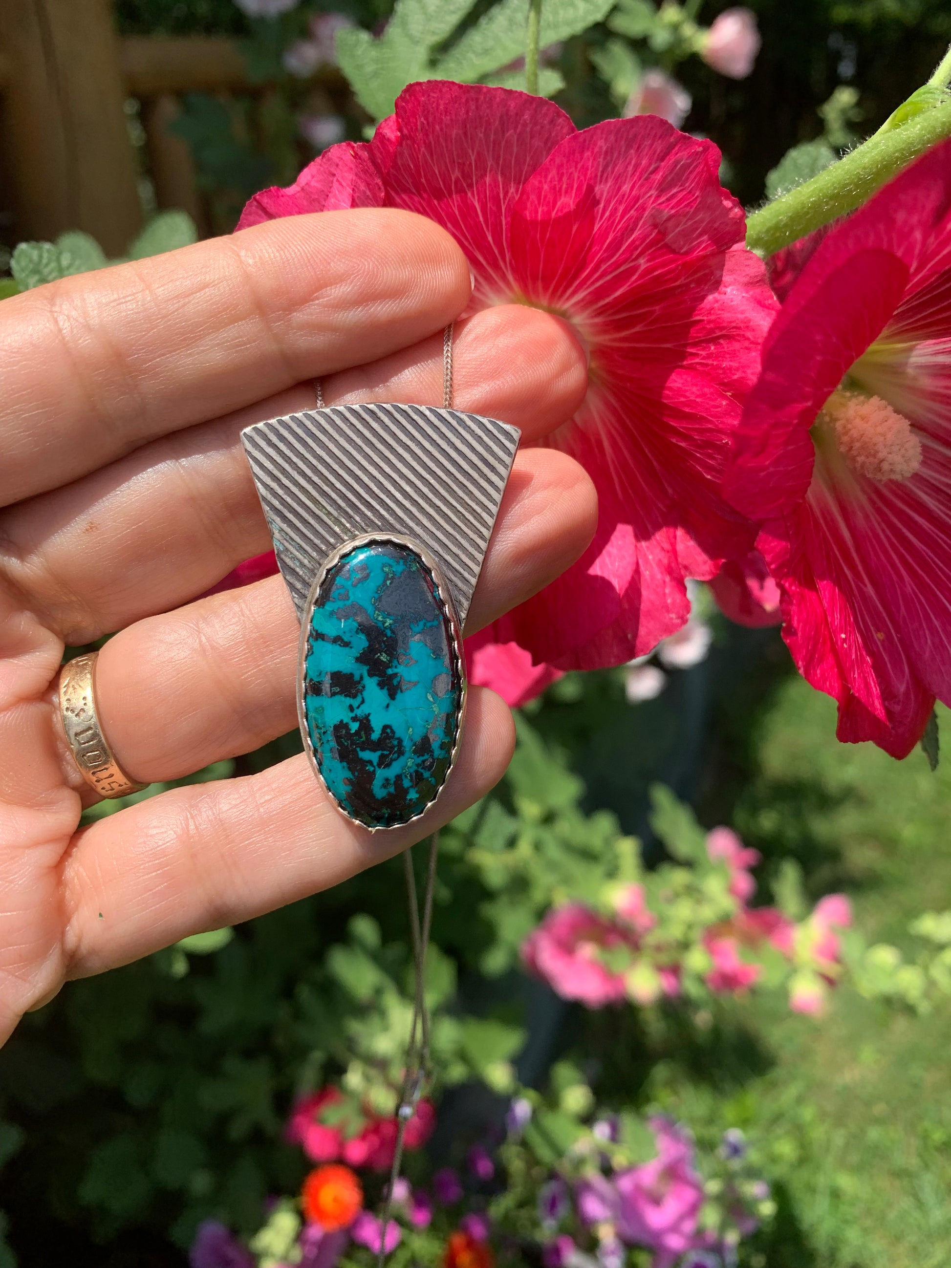 'Under The Deep Blue' Chrysocolla Silver Pendant