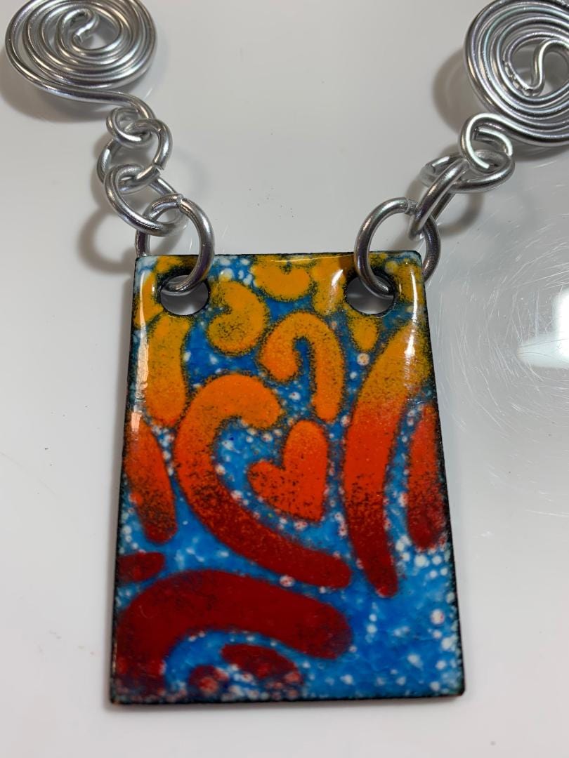 Colorful enamel pendant necklace with heart design