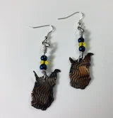 West Virginia State Textured Copper Earrings with Blue and Gold Glass Beads