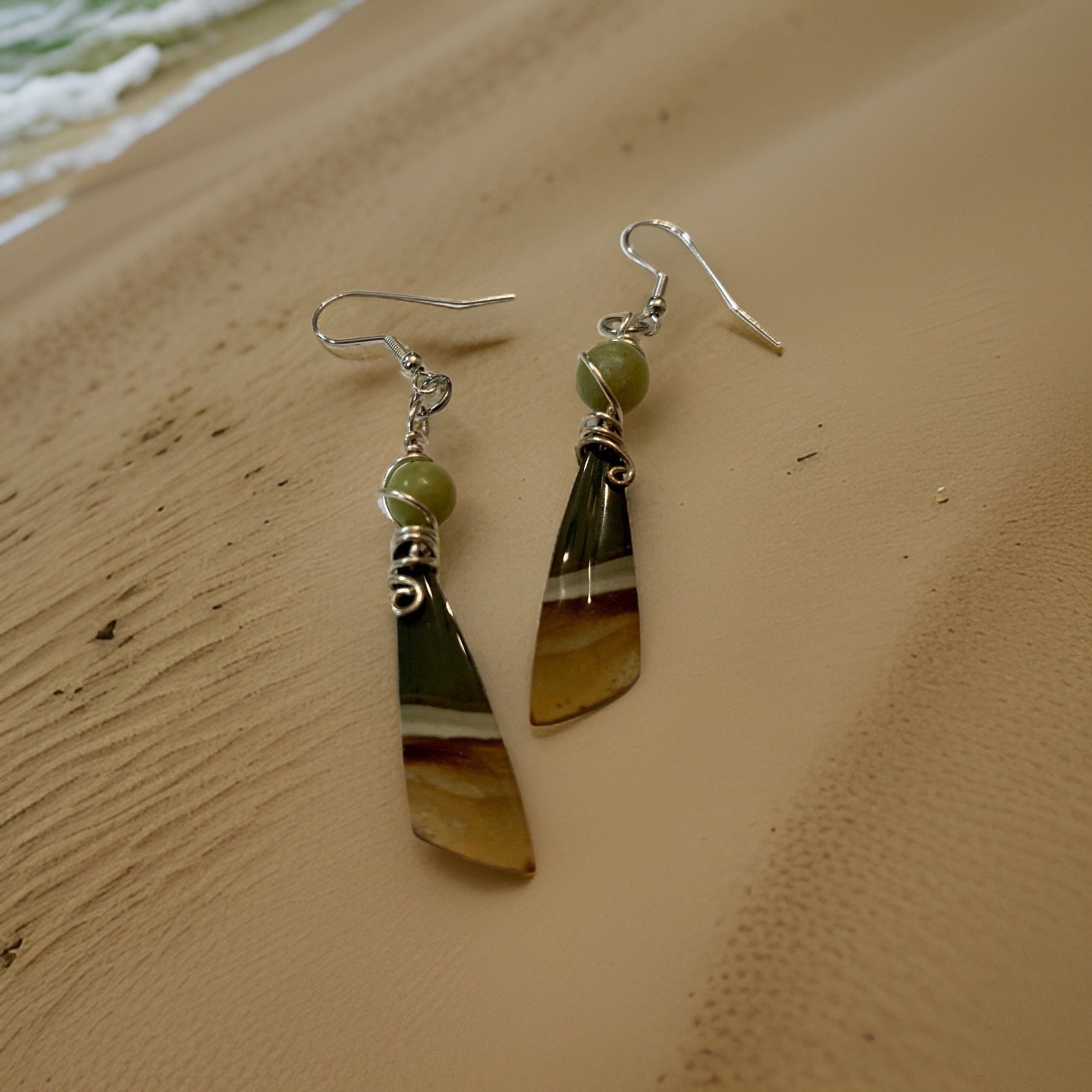 W-  'Walk With Me on the Beach' Polychrome Jasper Silver Earrings