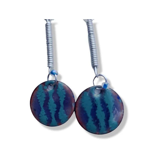 'Water Fall Waves' Sky blue and transparent Hues Enamel Earrings