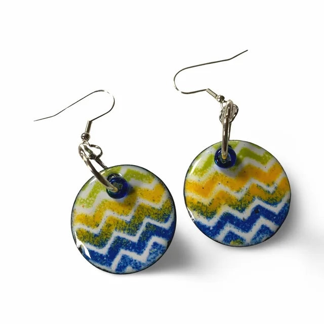 'Waves and Stripes' Enamel Earrings