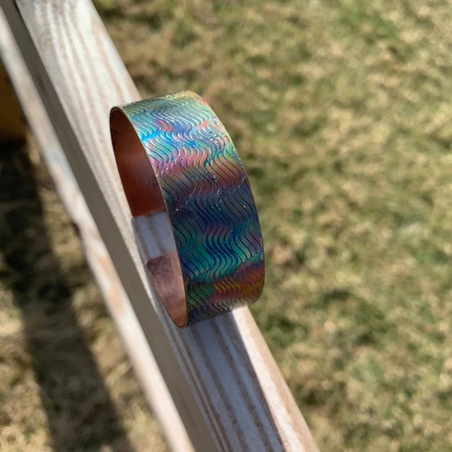 Waves of Lines of Color Copper Wellness Cuff