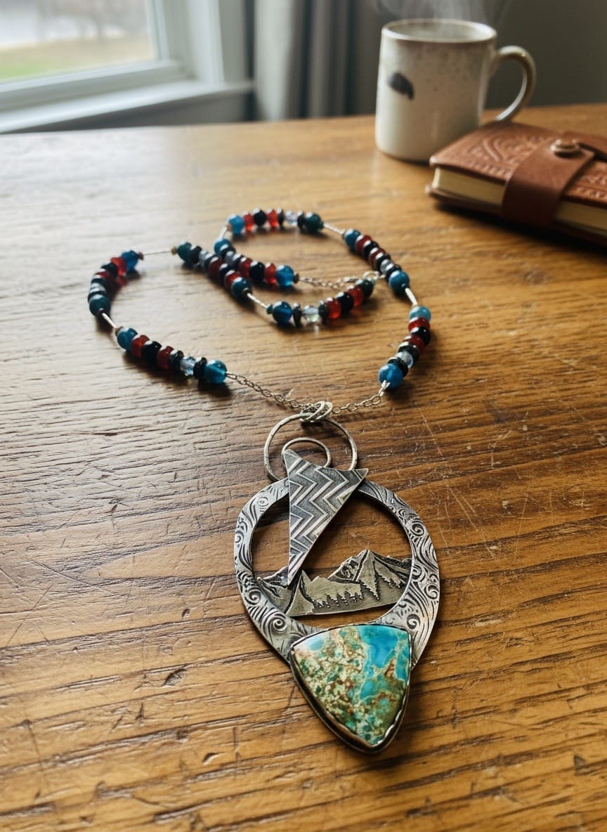 Where All Things Begin one-of-a-kind Four Elements sterling silver and gemstone statement necklace handcrafted by Christine Keller.
