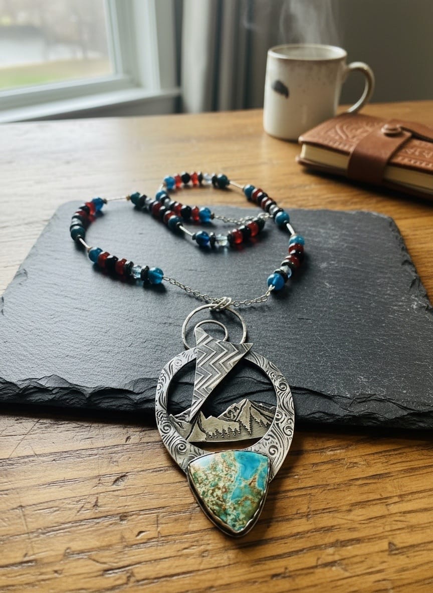 Where All Things Begin one-of-a-kind Four Elements sterling silver and gemstone statement necklace handcrafted by Christine Keller.