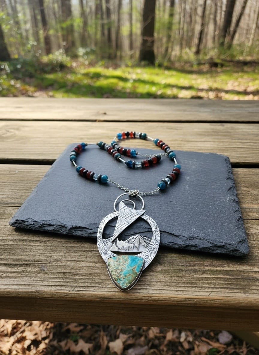 Where All Things Begin one-of-a-kind Four Elements sterling silver and gemstone statement necklace handcrafted by Christine Keller.