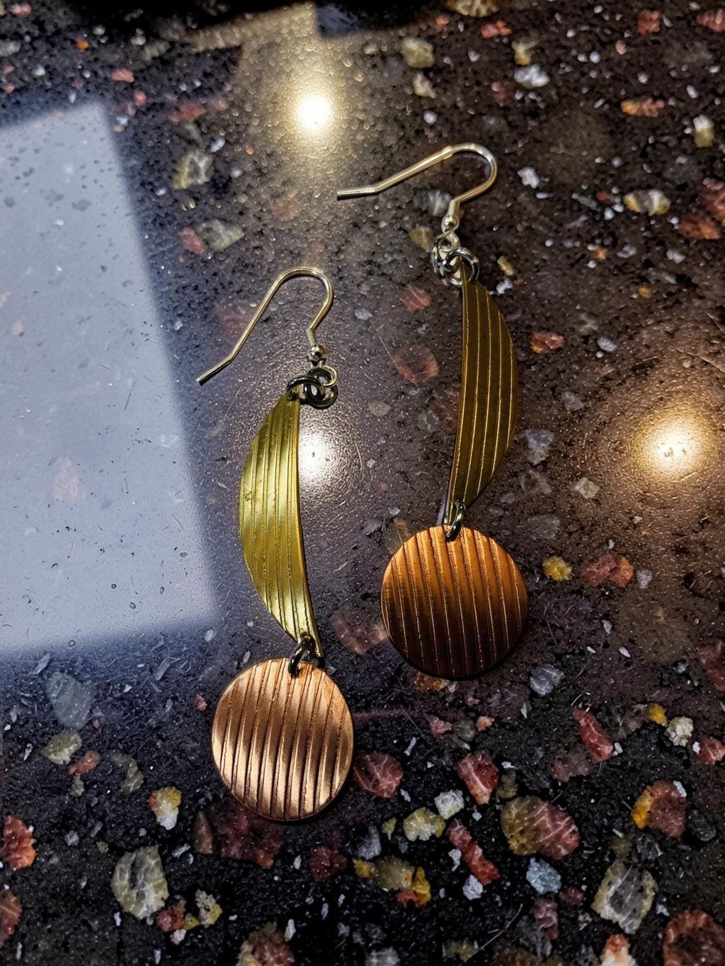 Golden Current — Copper & Brass Flow Earrings