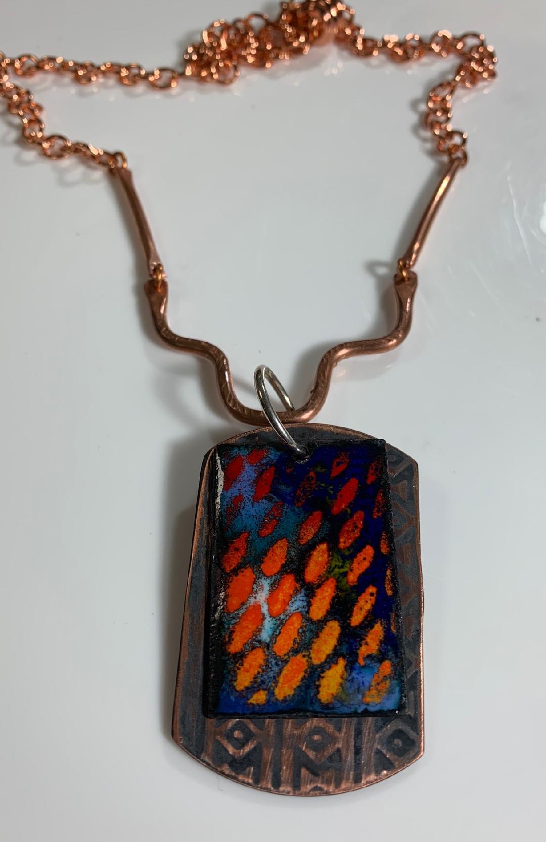 'Fire Rain' Enamel Pendant in blues and orange