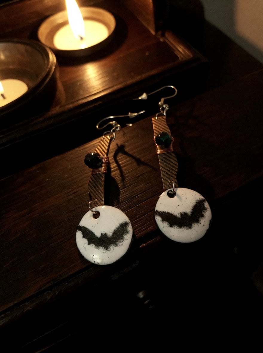 'Flying Bats' Enamel Earrings