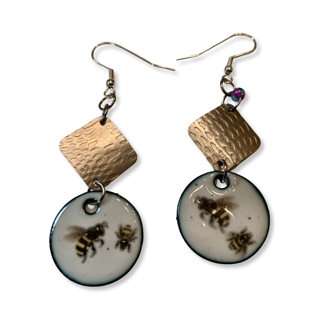 'Honey Bees' Enamel Earrings