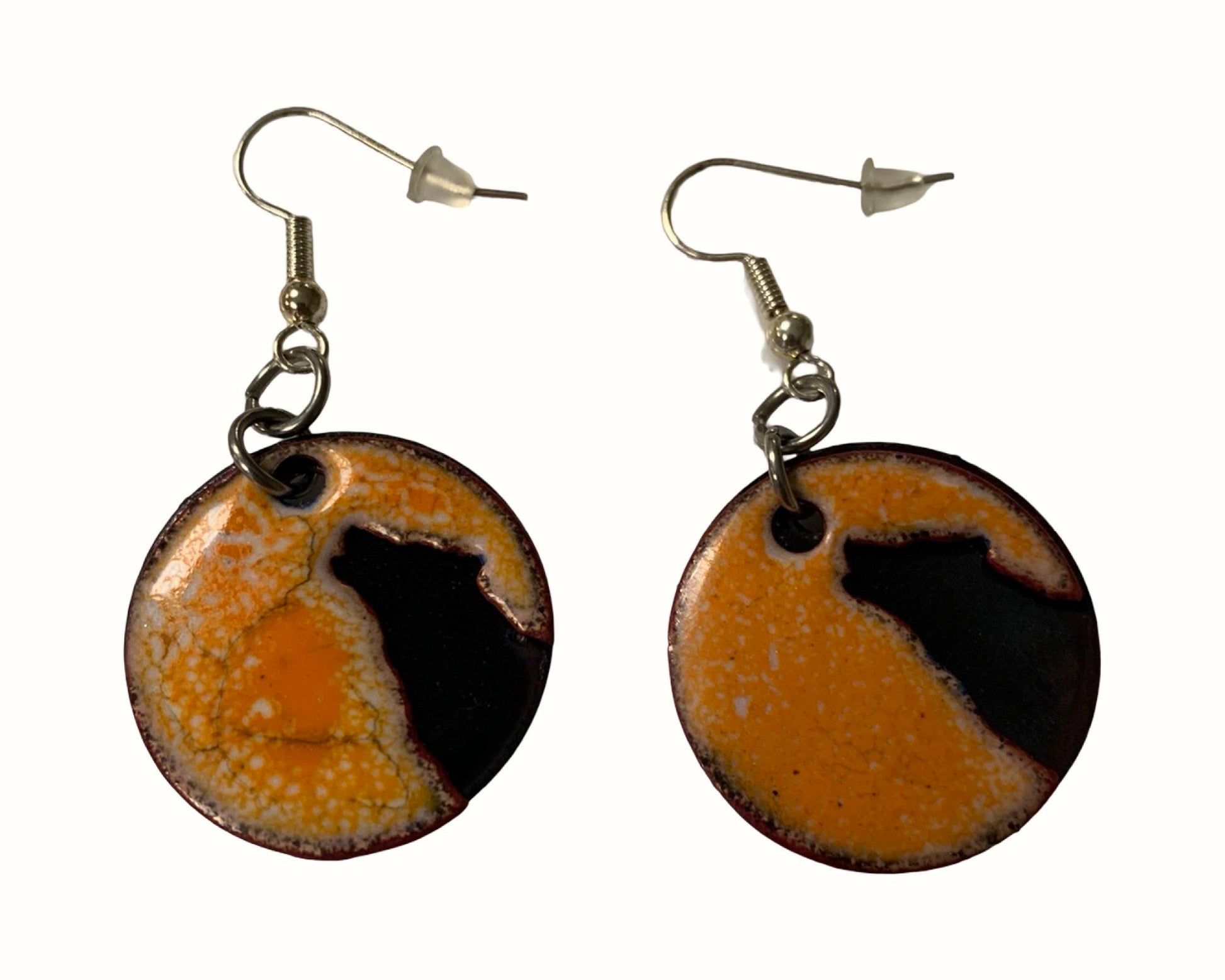 'Howling Wolves' Enamel Earrings