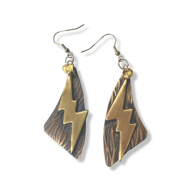 'Strike!' Copper Lightening Bolt Earrings