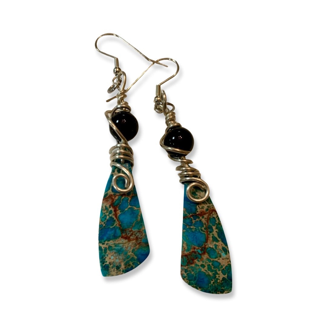 W-  'Tranquil Waters' Sea Sediment Jasper Earrings in Fine Silver