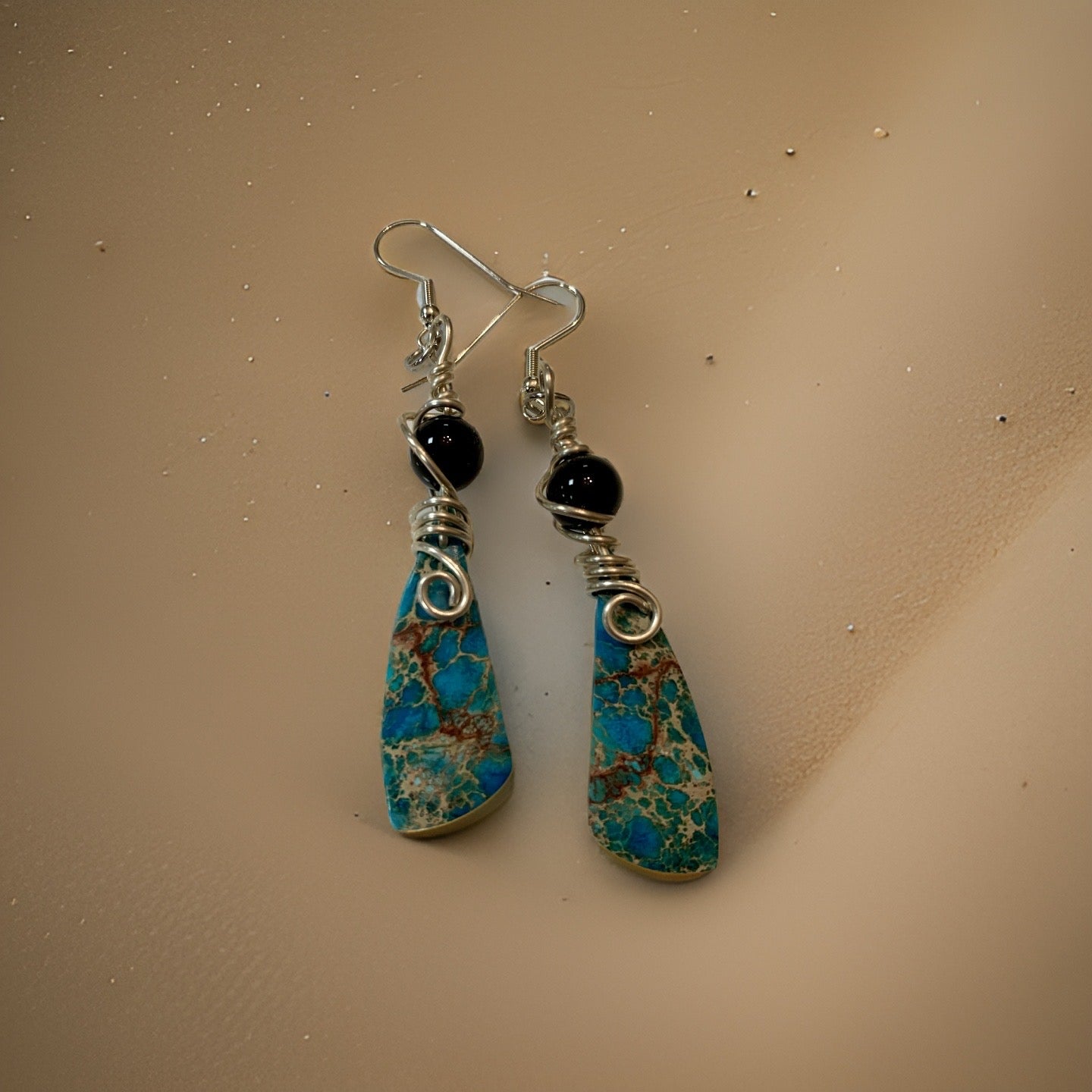 W-  'Tranquil Waters' Sea Sediment Jasper Earrings in Fine Silver