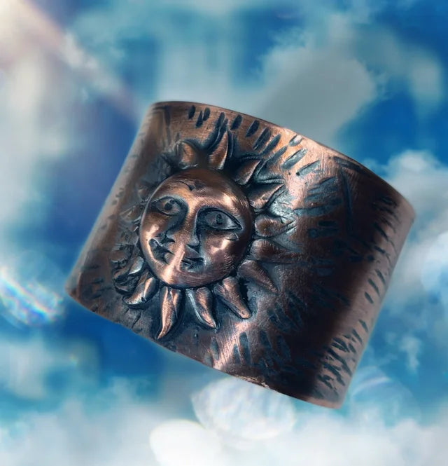 'Shine On' Sun Face Copper Wellness Cuff