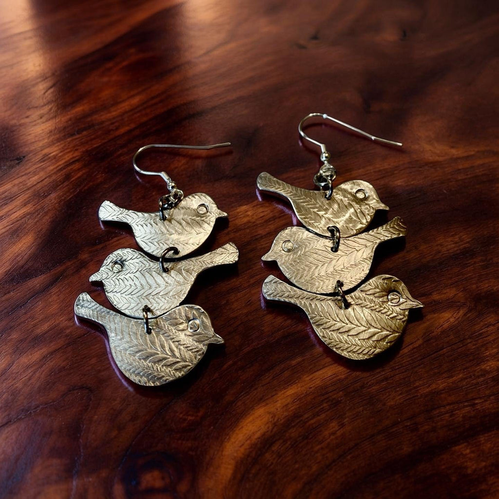 Songbirds — Textured Aluminum Bird Dangle Earrings